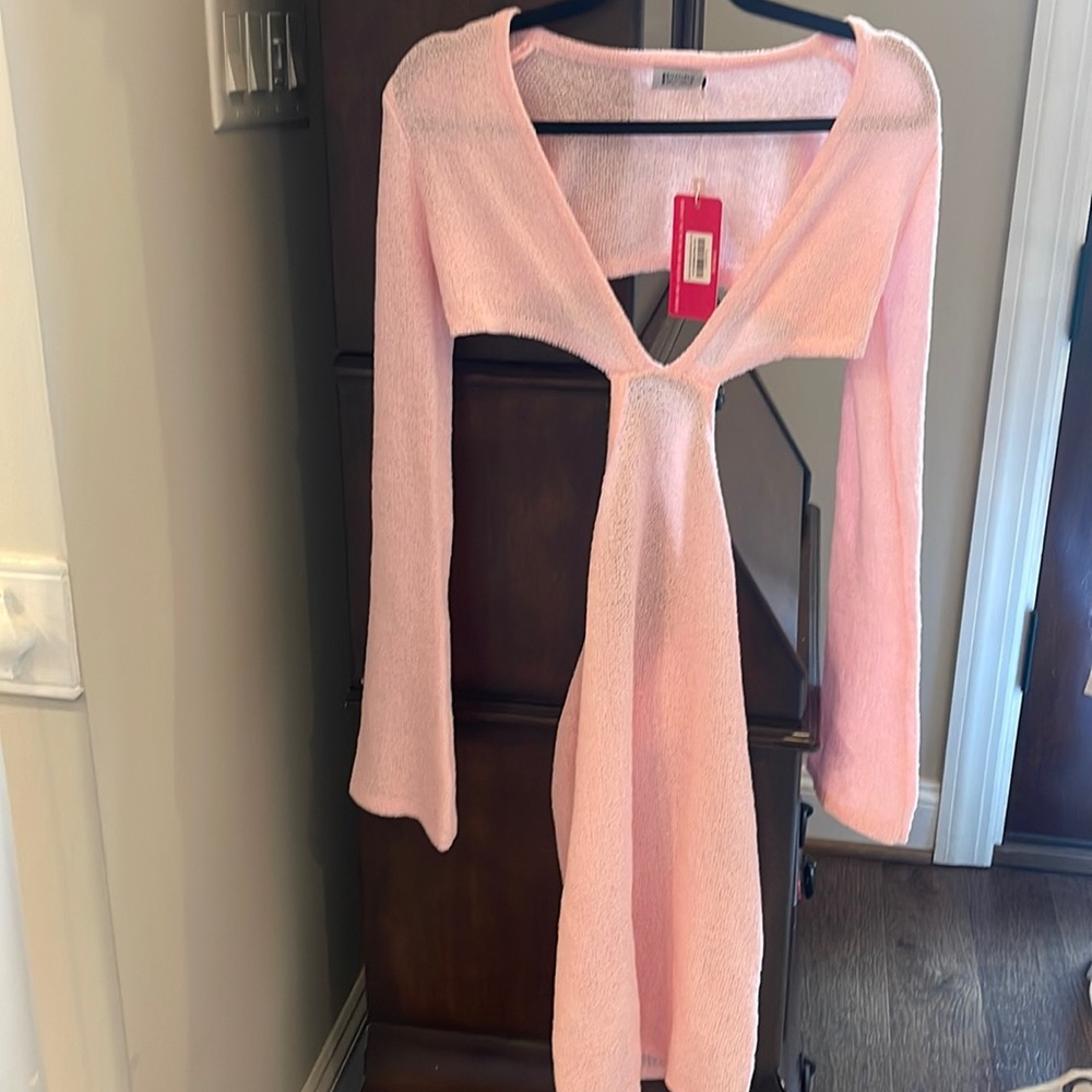 Beginning Boutique Aubrie pink backless mini dress